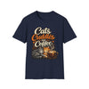 Cats Cuddles Coffee T-Shirt, Cute Cat Graphic Tee, Cat Mom Dad Gift