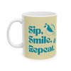 Sip, Smile, Repeat, Vintage Coffee Mug | Retro Ceramic Cup