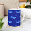 Blue Watercolor Whale Coffee Mug, Deep Blue Sea Themed Ceramic Cup