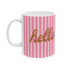 Pink Striped Coffee Mug, Hello Script Office Cup, Cheerful Gift