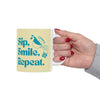 Sip, Smile, Repeat, Vintage Coffee Mug | Retro Ceramic Cup