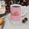 Pink Striped Coffee Mug, Hello Script Office Cup, Cheerful Gift