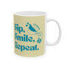 Sip, Smile, Repeat, Vintage Coffee Mug | Retro Ceramic Cup